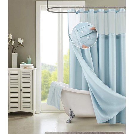 GFANCY FIXTURES 72 x 70 x 1 in. Light Blue Sheer & Grid Shower Curtain & Liner Set GF2628014